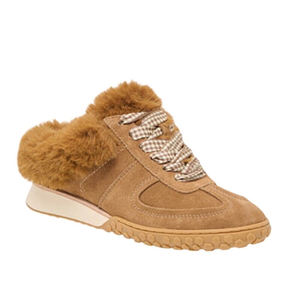 Dolce Vita Izzey Plush Suede Sneaker Mules - Brown/Gingham size 8